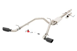 Chevrolet Silverado 1500 Performance Exhaust - Dual Rear Exit - Rough Country - Cat Back, 409 Stainless Pipe, Dual Wall 304 Stainless Tips - Black - '09-'13